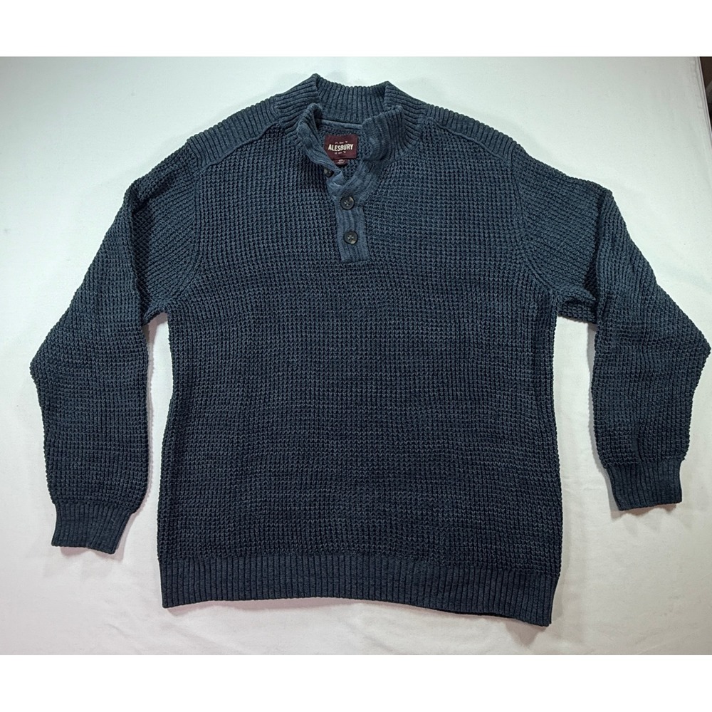 Alesbury Mens XXL Navy Blue Waffle Knit Henley Sweater Cotton